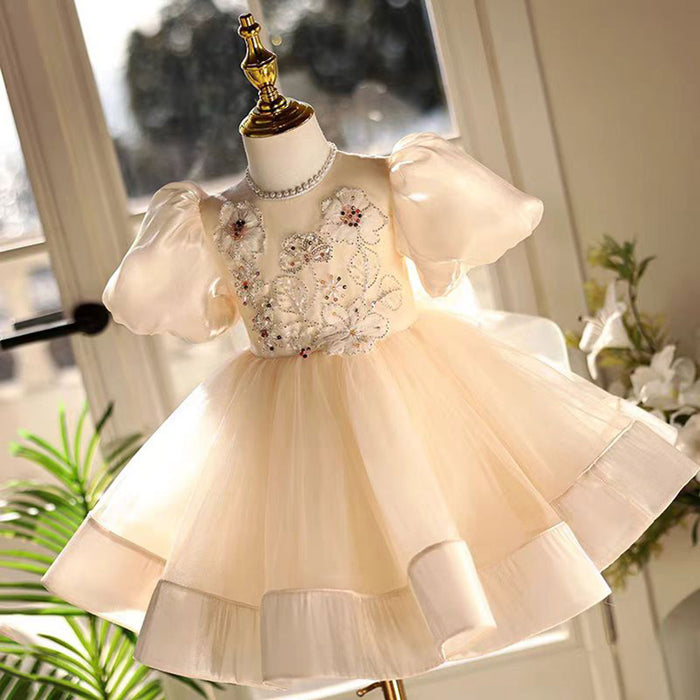 Beige Girl Dress for Kids 1st Toddler Holiday Party Gown J463