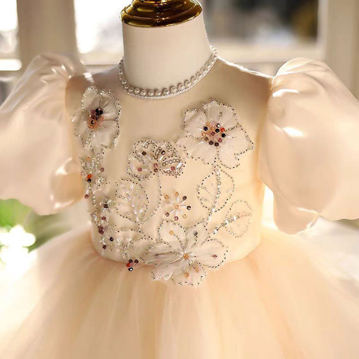 Beige Girl Dress for Kids 1st Toddler Holiday Party Gown J463