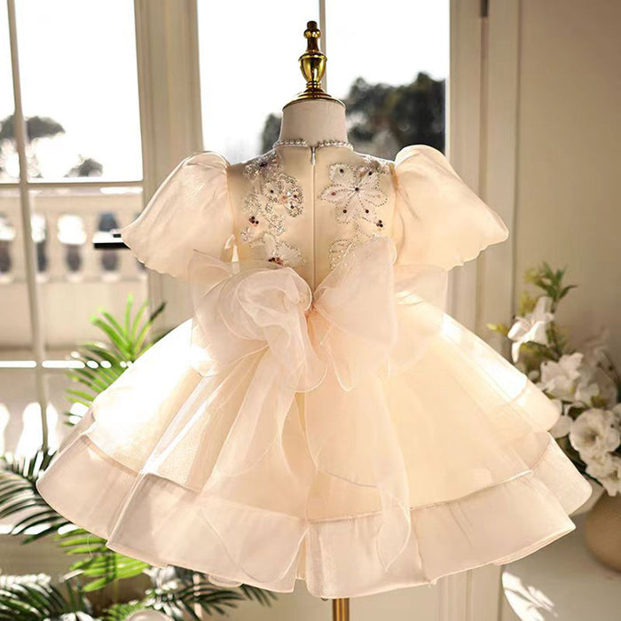 Beige Girl Dress for Kids 1st Toddler Holiday Party Gown J463