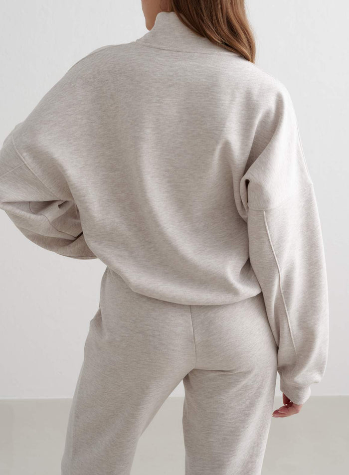 Beige Melange Varsity Sweat Set