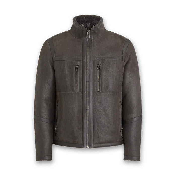 Belstaff - Tundra Lamb Shearling Leather Jacket in Forge Grey - Nigel Clare