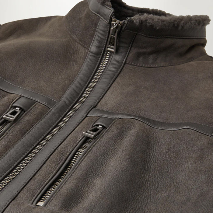 Belstaff - Tundra Lamb Shearling Leather Jacket in Forge Grey - Nigel Clare