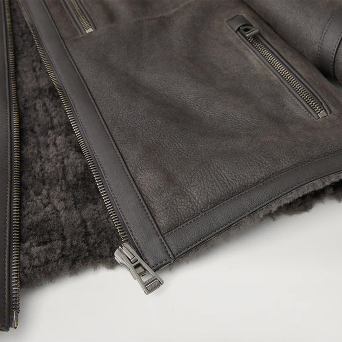 Belstaff - Tundra Lamb Shearling Leather Jacket in Forge Grey - Nigel Clare