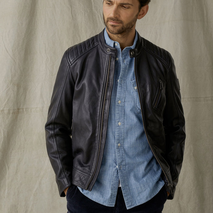 Belstaff - V Racer 2.0 Leather Jacket in Bright Navy - Nigel Clare