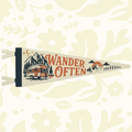 Forager Provisions LTD Benoit Design Co felt pennant featuring a vintage camper, mountains, and Wander Often text.