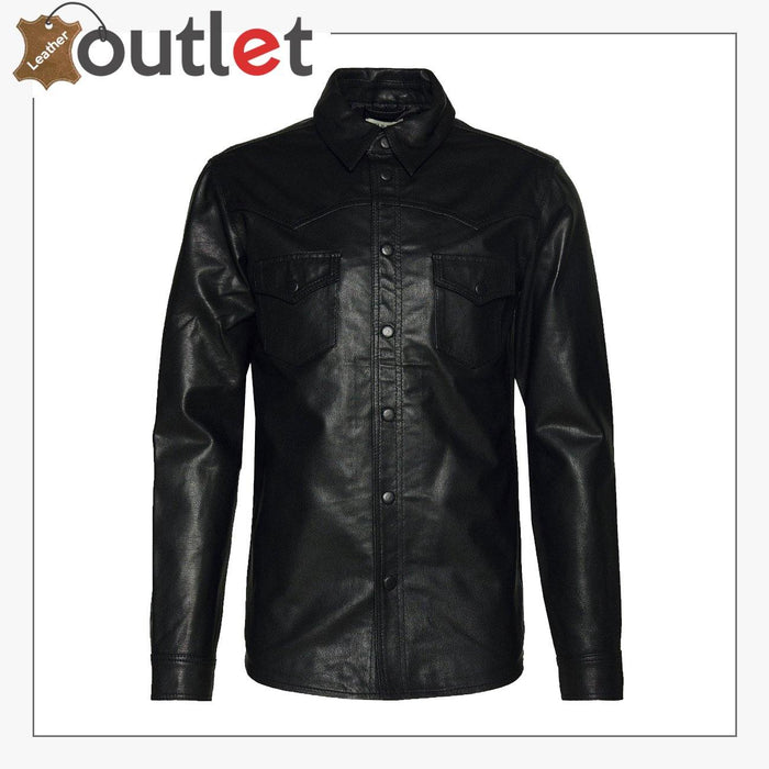 Best selling mens fashion leather jacket in black with straight front zip, front view