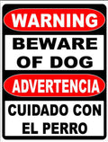 Bilingual Sign, Warning Beware of Dog