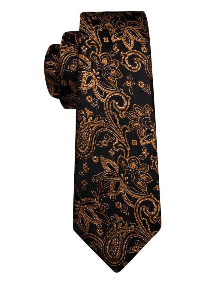 BLACK BROWN JACQUARD SILK WAISTCOAT VEST HANDKERCHIEF CUFFLINKS TIE VEST SET- MJ-2078 - SimonVon Shop