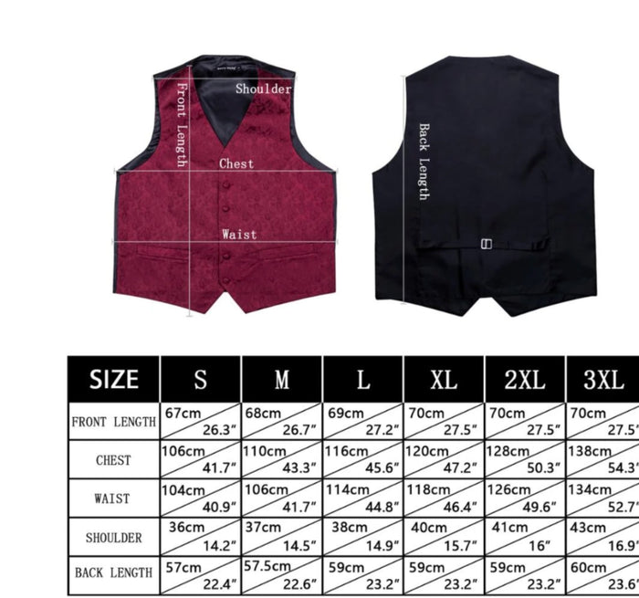 BLACK BROWN JACQUARD SILK WAISTCOAT VEST HANDKERCHIEF CUFFLINKS TIE VEST SET- MJ-2078 - SimonVon Shop