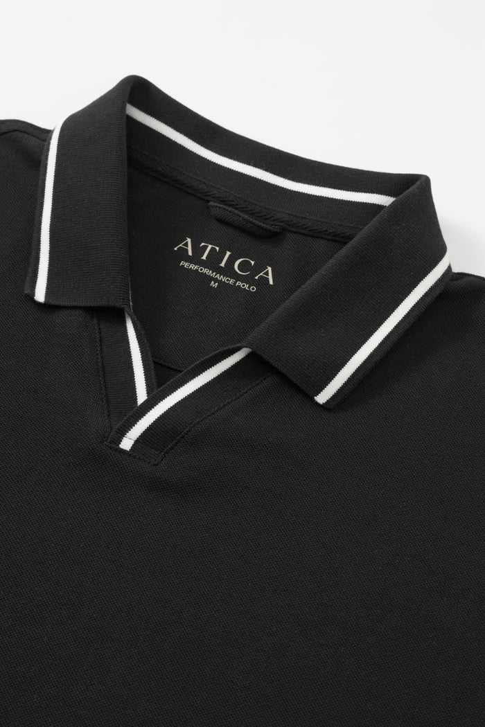 Black Buttonless Performance Polo - Atica Man