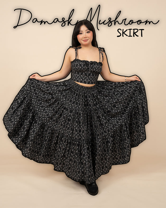Black Damask Mushroom Skirt