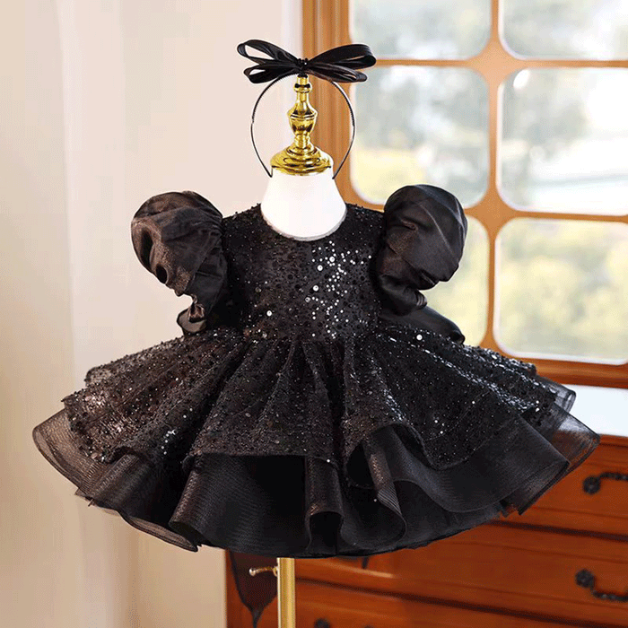 Black Flower Girl Dress Princess Kids 1st Birthday J459