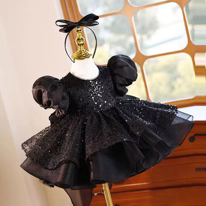 Black Flower Girl Dress Princess Kids 1st Birthday J459