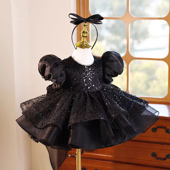Black Flower Girl Dress Princess Kids 1st Birthday J459