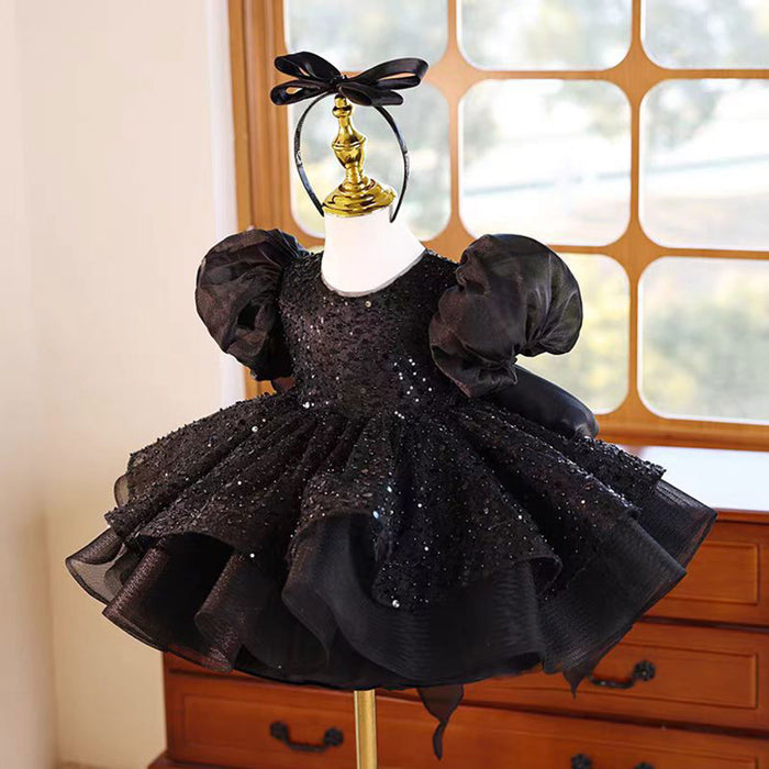 Black Flower Girl Dress Princess Kids 1st Birthday J459