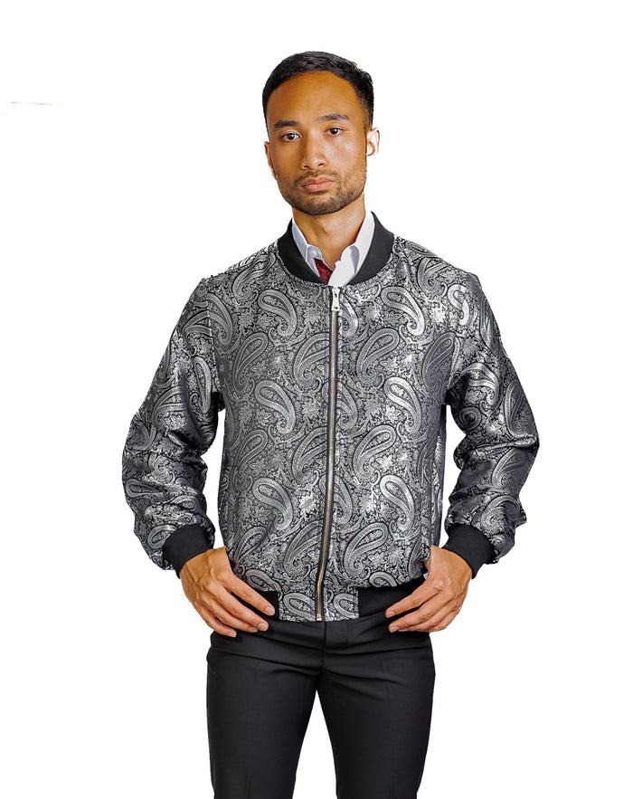 Black Grey Paisley Men's Urban Lightweight Zip Jacket Casual-JK-0002 - SimonVon Shop