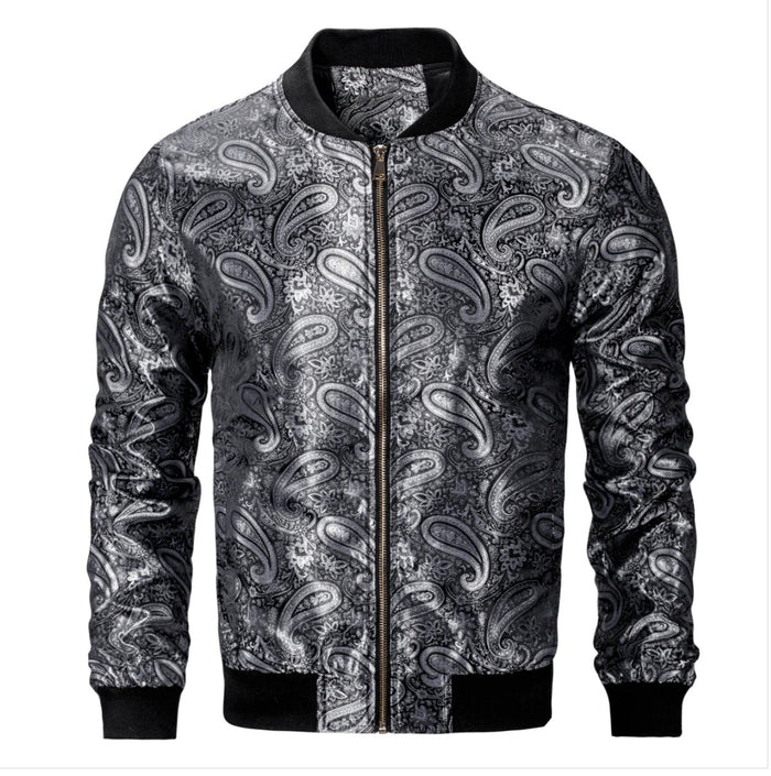 Black Grey Paisley Men's Urban Lightweight Zip Jacket Casual-JK-0002 - SimonVon Shop
