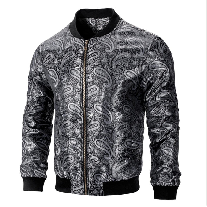 Black Grey Paisley Men's Urban Lightweight Zip Jacket Casual-JK-0002 - SimonVon Shop