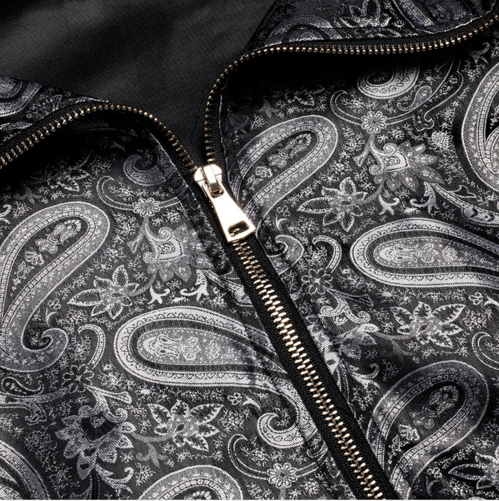 Black Grey Paisley Men's Urban Lightweight Zip Jacket Casual-JK-0002 - SimonVon Shop