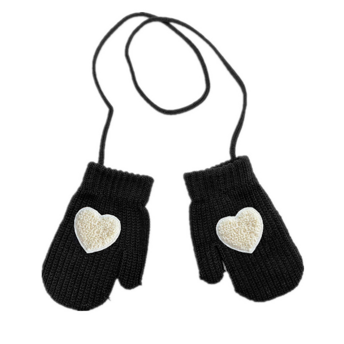Black Mittens White Heart