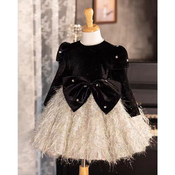 Black Velvet Princess Girl Dress for Birthday Pageant J724