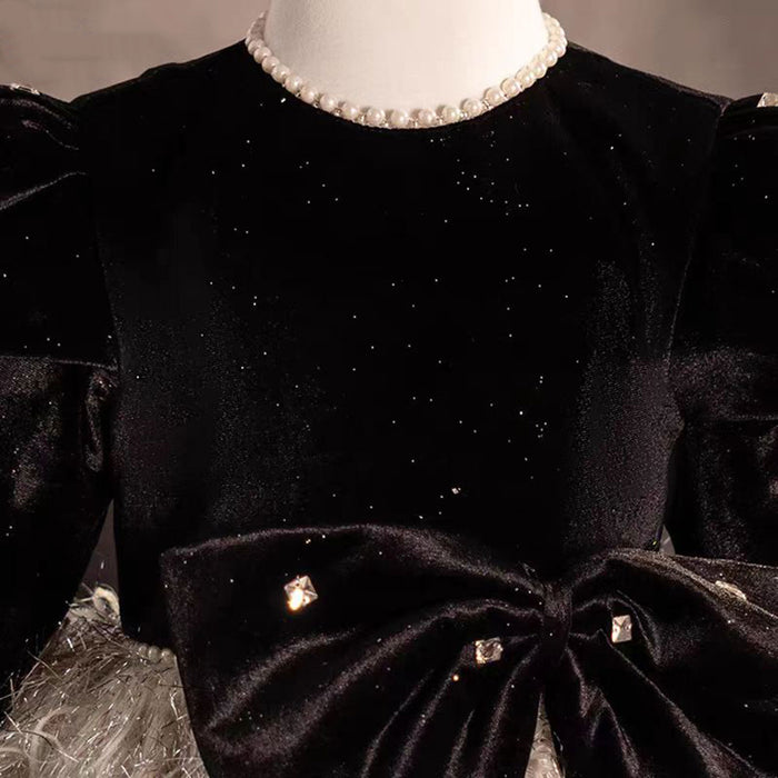 Black Velvet Princess Girl Dress for Birthday Pageant J724