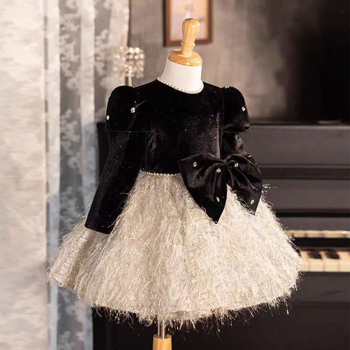 Black Velvet Princess Girl Dress for Birthday Pageant J724