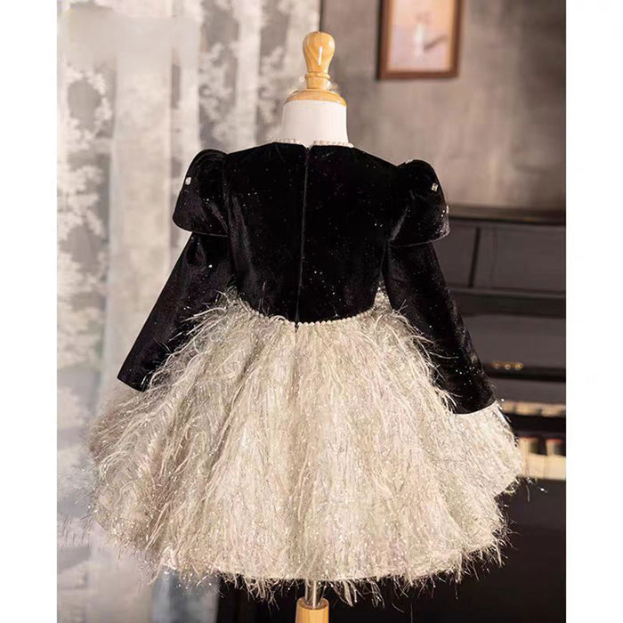 Black Velvet Princess Girl Dress for Birthday Pageant J724