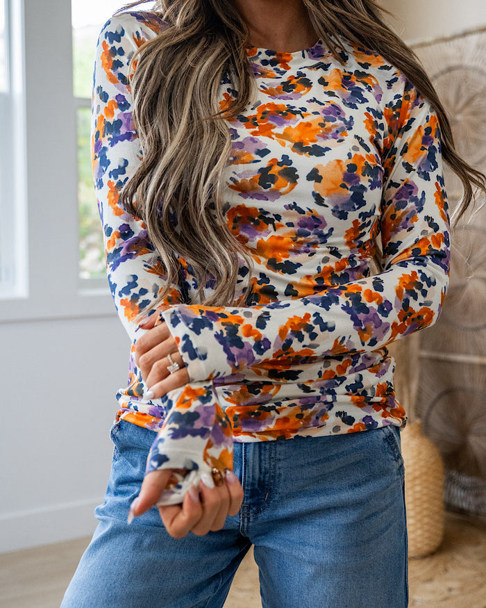 Blair Long Sleeve Top - Autumn Purple Abstract Michelle Mae