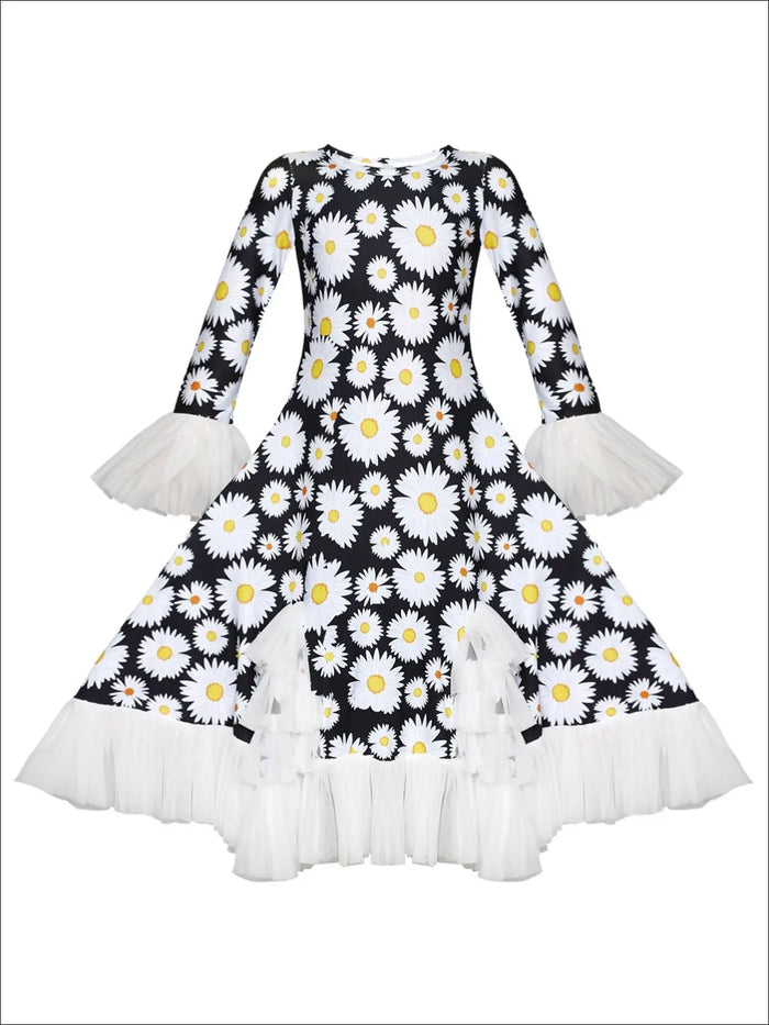 Winter Dressy Dresses | Floral Print Ruffle Lace Hem Maxi Dress