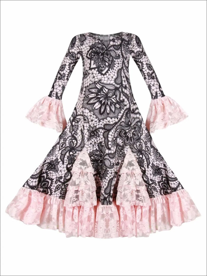 Winter Dressy Dresses | Floral Print Ruffle Lace Hem Maxi Dress