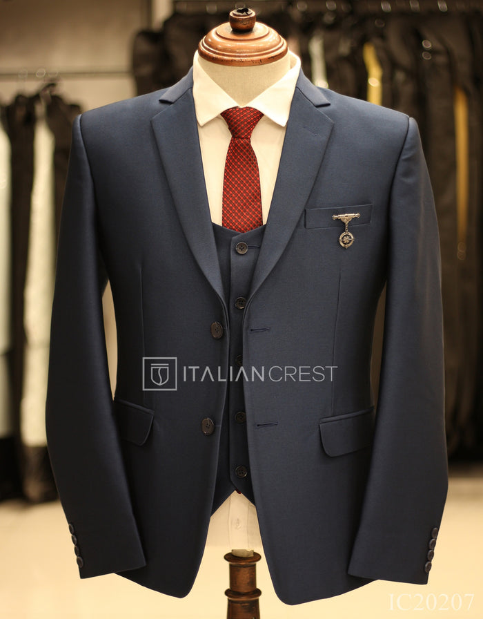 Blue 3-Piece Notch Lapel Suit
