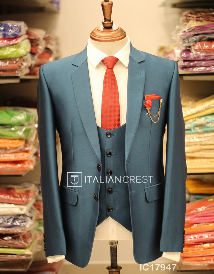 Blue 3-Piece Notch Lapel Suit
