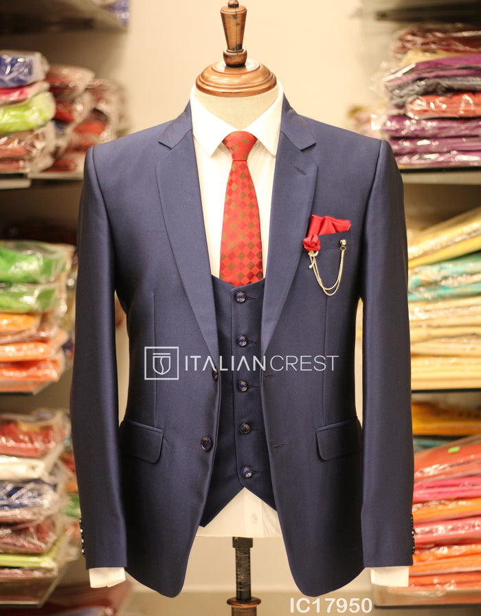 Blue 3-Piece Notch Lapel Suit