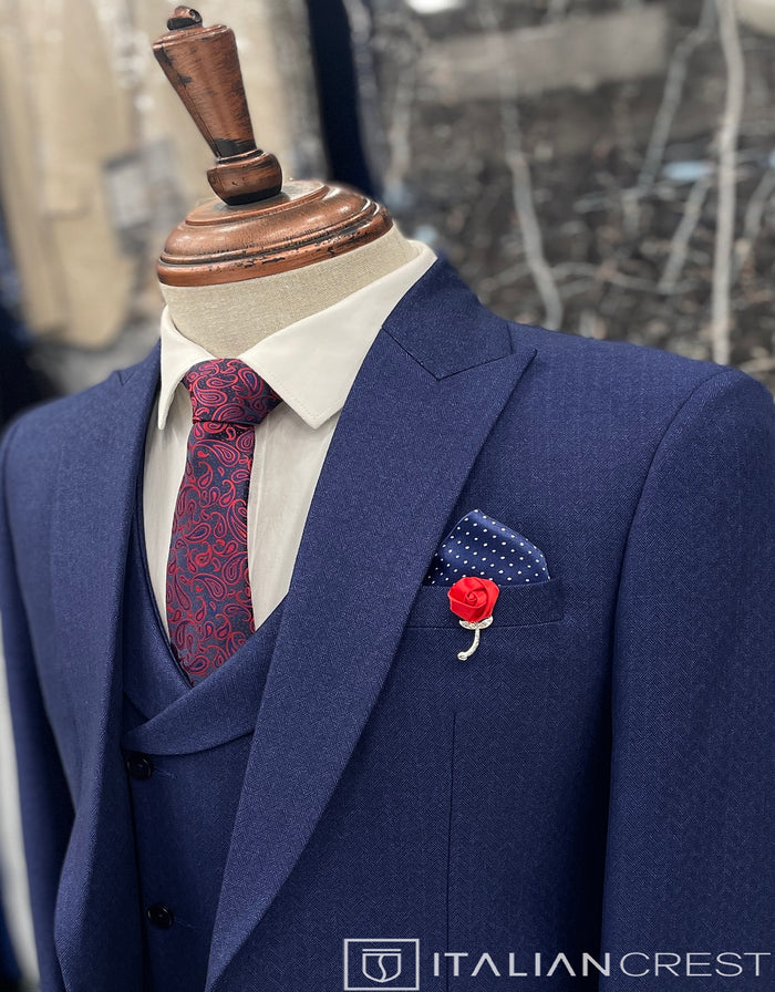 Blue 3-Piece Peak Lapel Suit