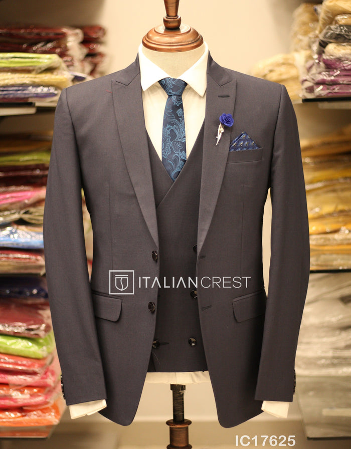 Blue 3-Piece Peak Lapel Suit