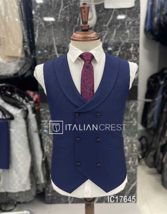 Blue 3-Piece Peak Lapel Suit