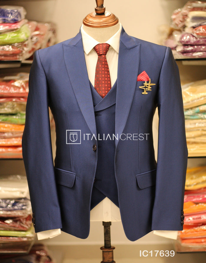 Blue 3-Piece Peak Lapel Suit