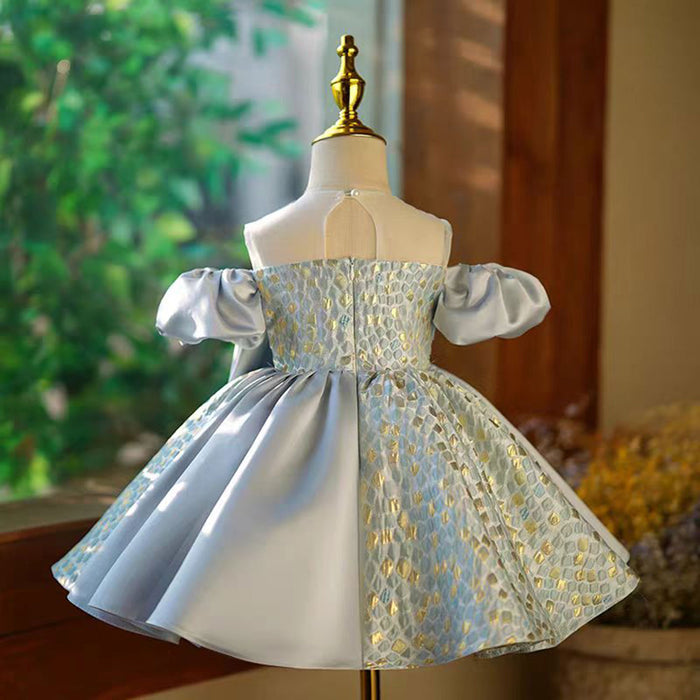Blue Blocking Color Girl Dress for Princess Kids 1st Birthday Party J774