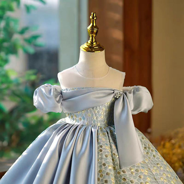 Blue Blocking Color Girl Dress for Princess Kids 1st Birthday Party J774