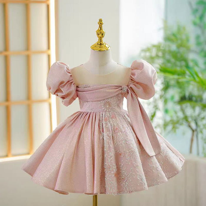 Blue Blocking Color Girl Dress for Princess Kids 1st Birthday Party J774