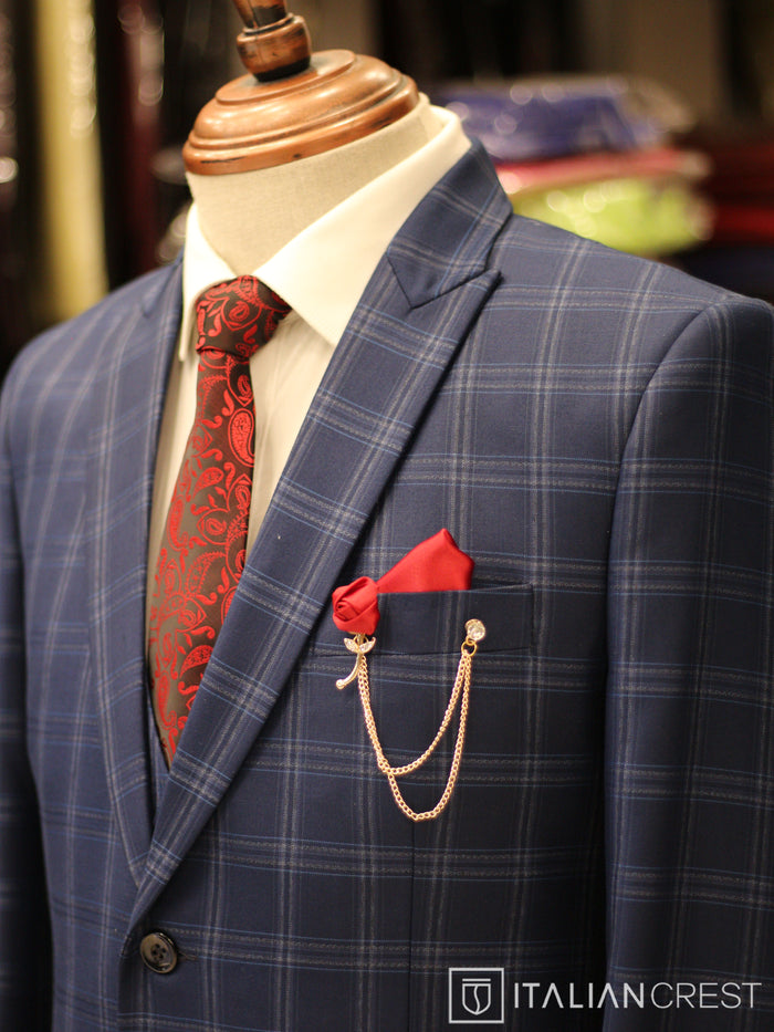 Blue Checks 3-Piece Peak Lapel Suit