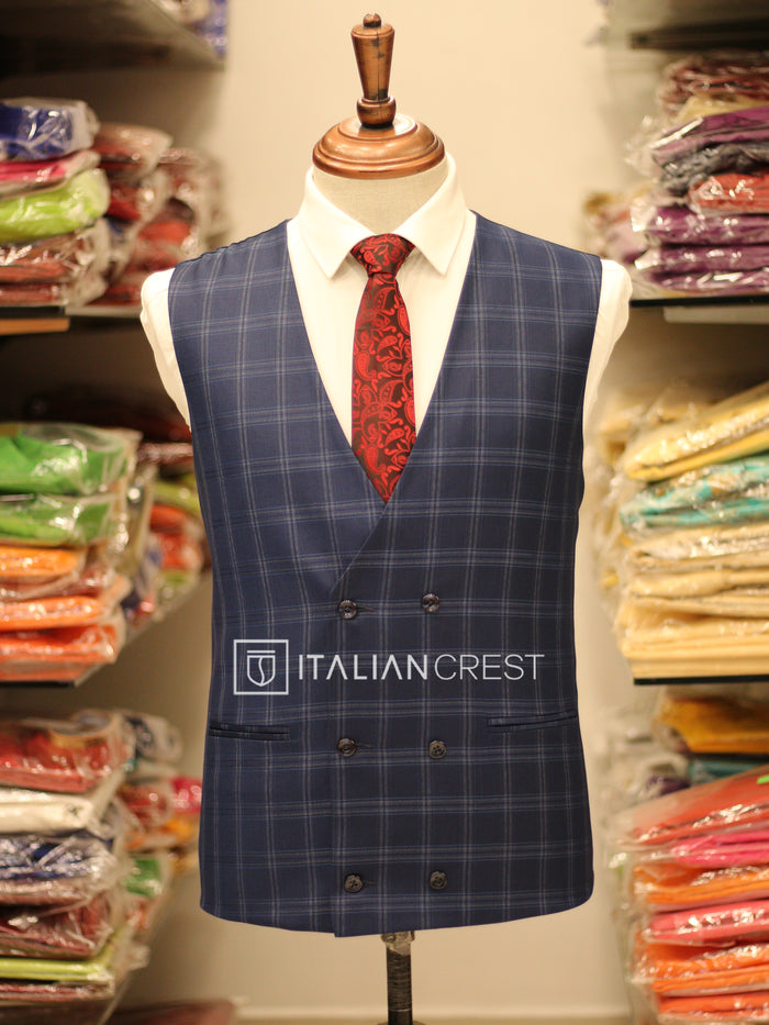 Blue Checks 3-Piece Peak Lapel Suit