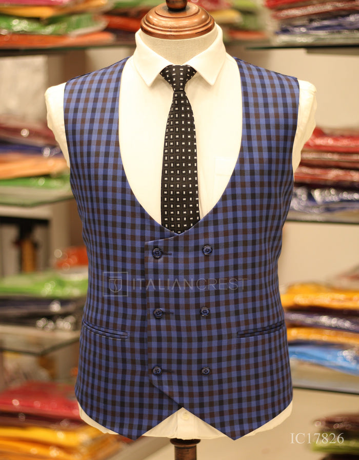 Blue Checks 3-Piece Peak Lapel Suit