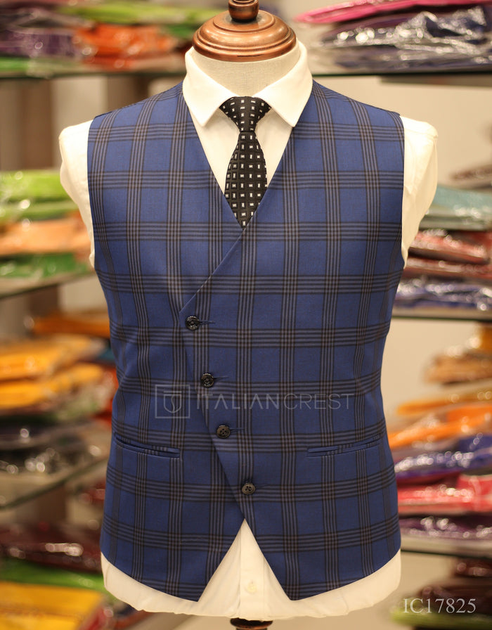 Blue Checks 3-Piece Peak Lapel Suit