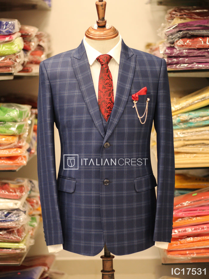 Blue Checks 3-Piece Peak Lapel Suit