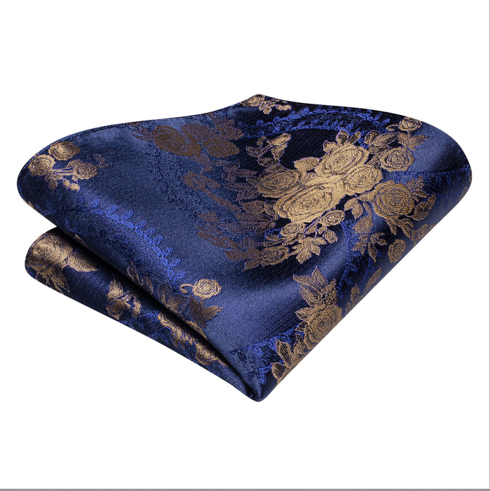 Blue Gold Paisley Self Bowtie Pocket Square Cufflinks Set- LH-2114 - SimonVon Shop