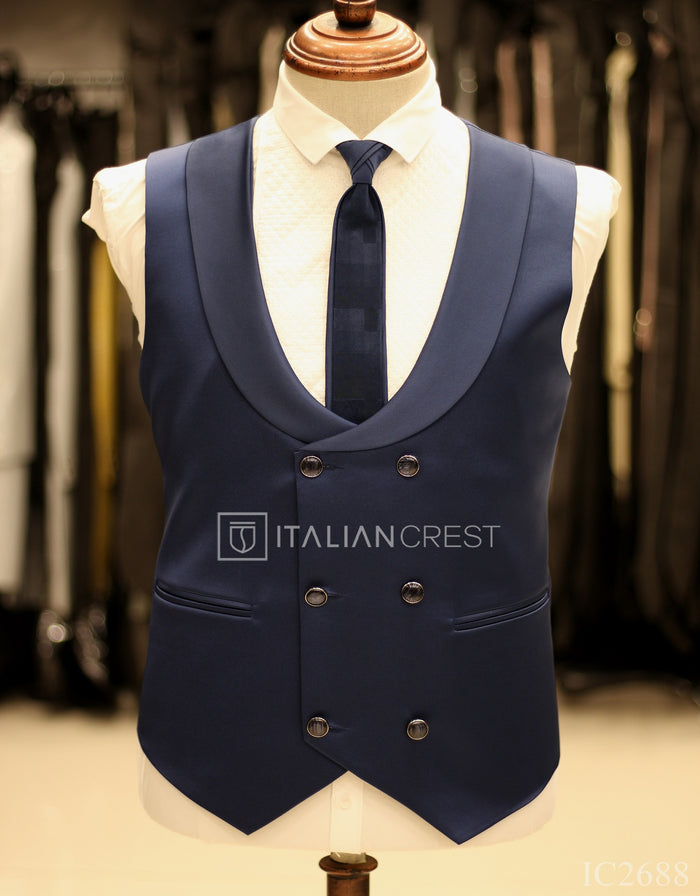 Blue Jacquard 5pc Wedding Suit