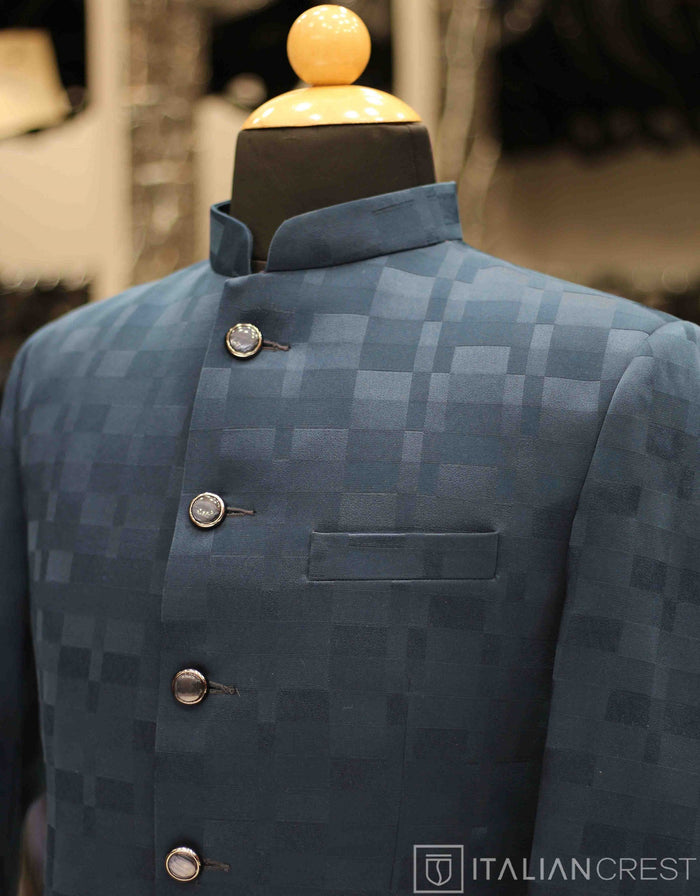 Blue Jacquard Jodhpuri Suit