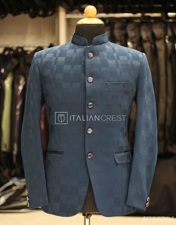 Blue Jacquard Jodhpuri Suit